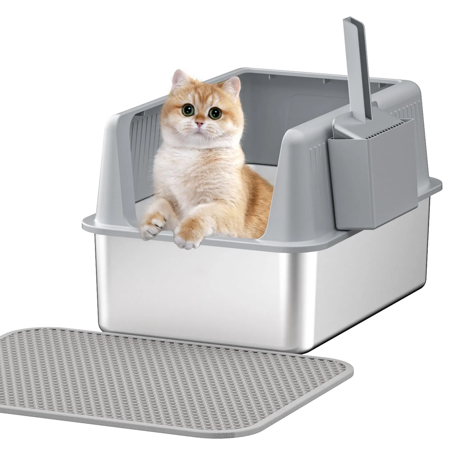 Detailed Fooalgo XL Stainless Steel Cat Litter Box with Lid – Odor Control Easy Cleaning Safe
