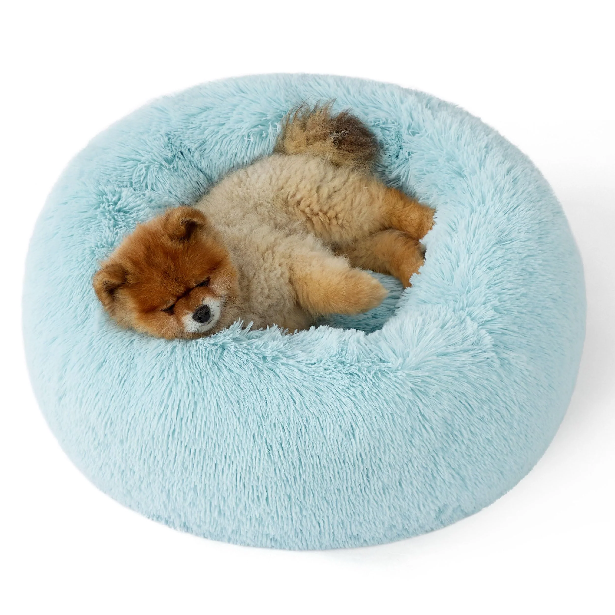 Lightweight Bedsure Calming Donut Dog Bed for Small Dogs – 23-Inch Washable Anti-Slip Aqua Blue Certified