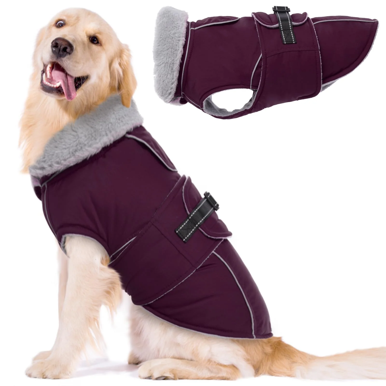 Contemporary LeLePet Warm Waterproof Dog Coat XXL – Reflective Fleece Vest for Large Dogs Dark Purple Breathable