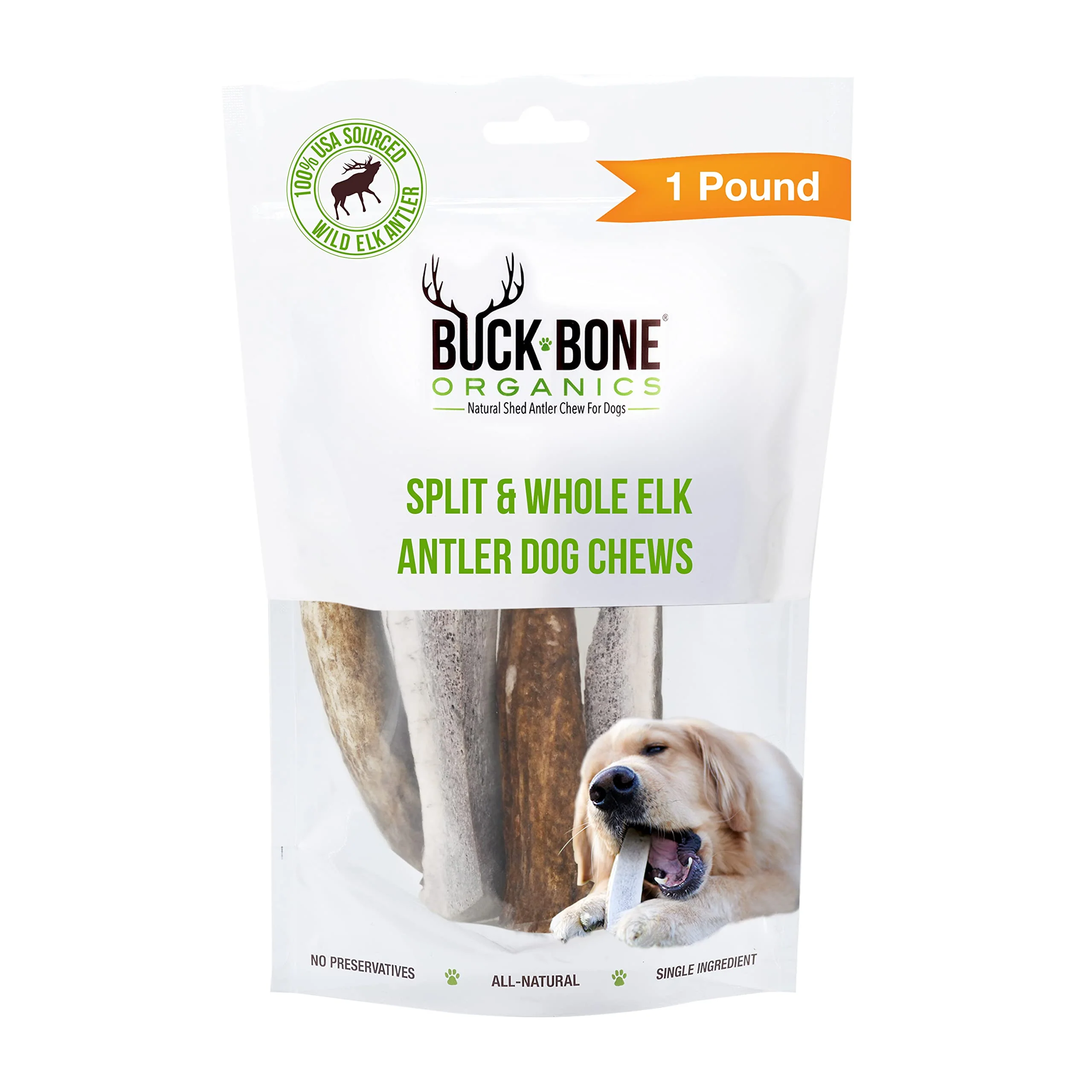 Comfortable Buck Bone Organics Elk Antler Dog Chews — Long-Lasting All-Natural USA-Sourced 1 lb Authentic