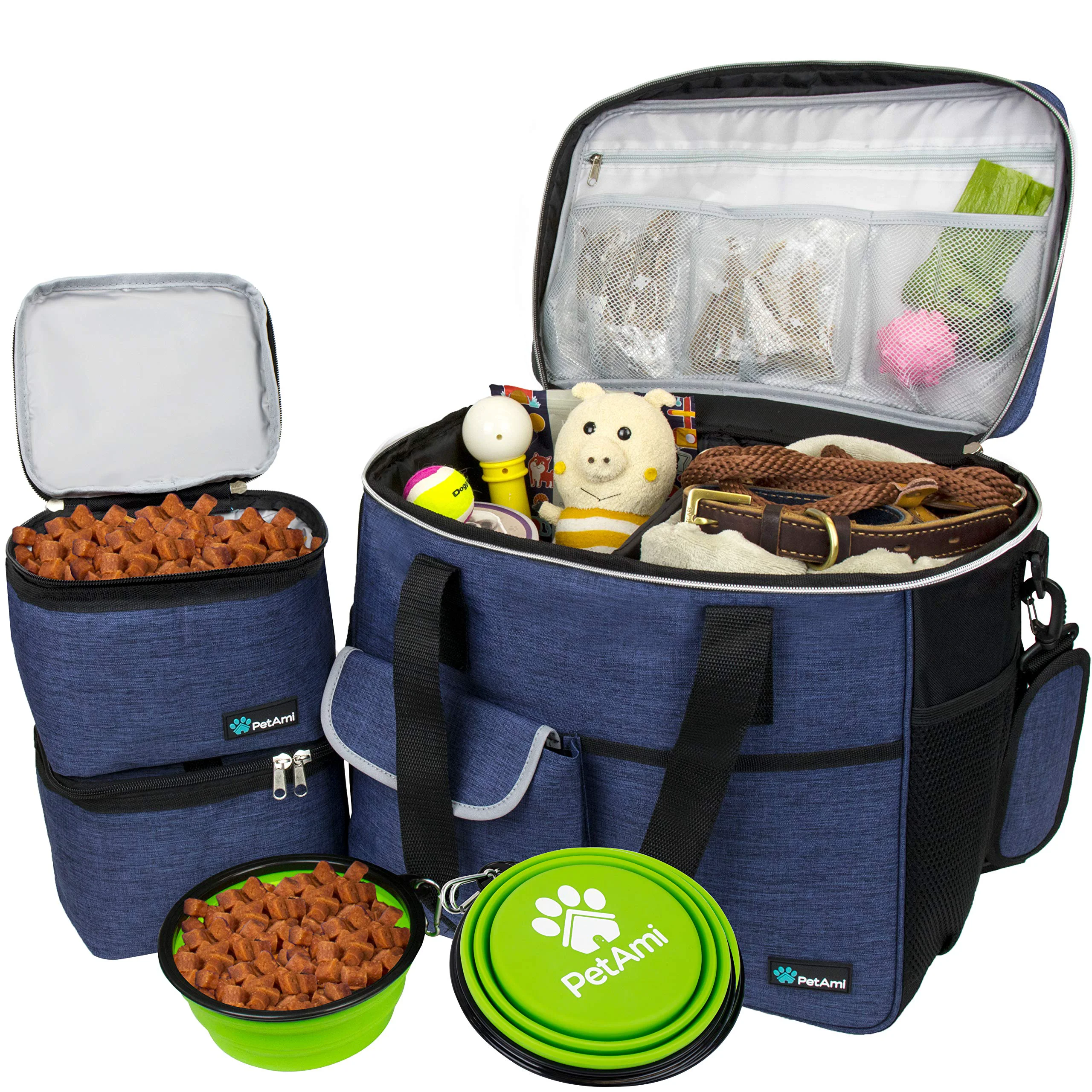 Fine PetAmi Dog Travel Bag – Large Navy Organizer with Food Containers Bowls Trusted