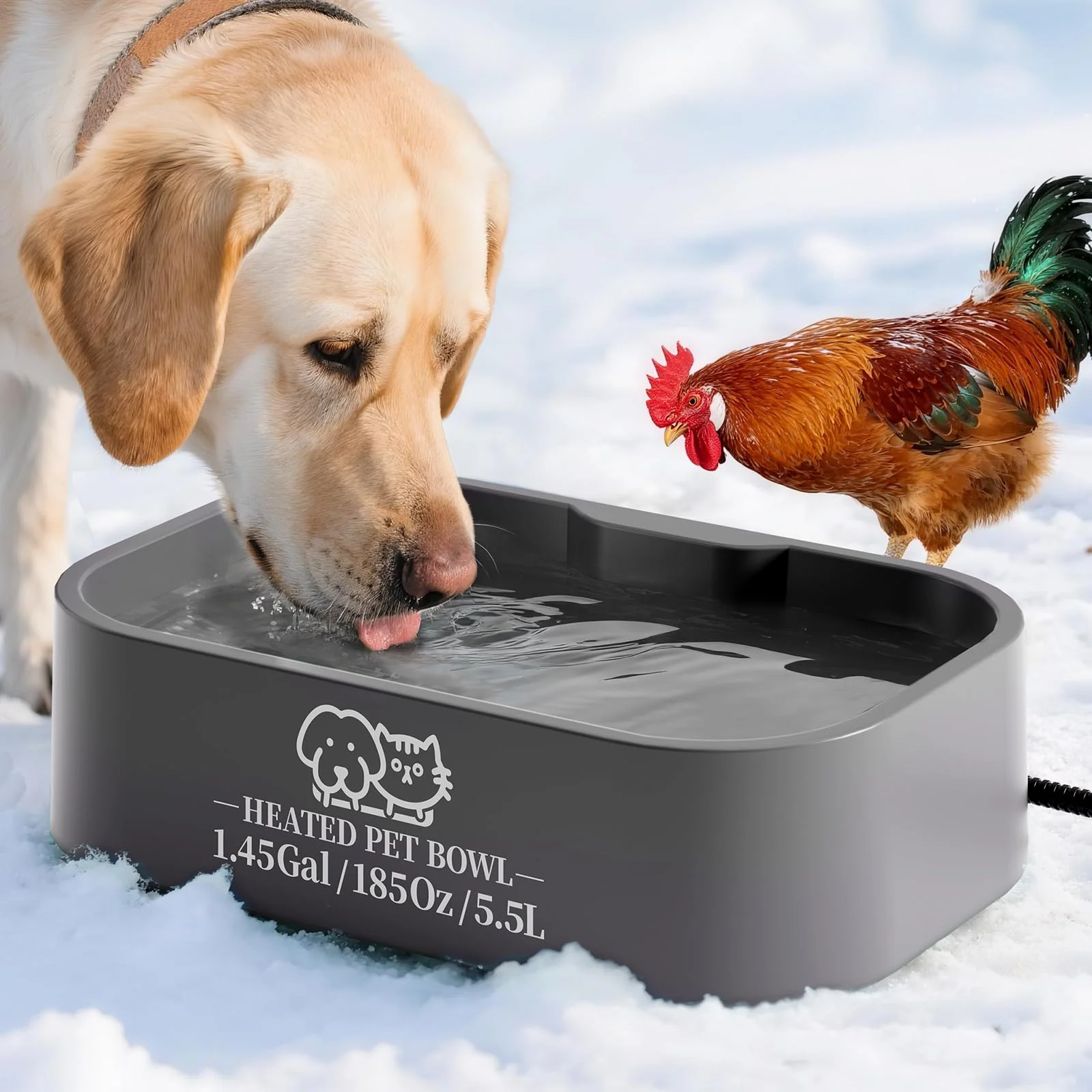 Elegant Angelspet 1.45 Gal Extra-Large Heated Water Bowl for Dogs Cats Outdoor Pets Durable