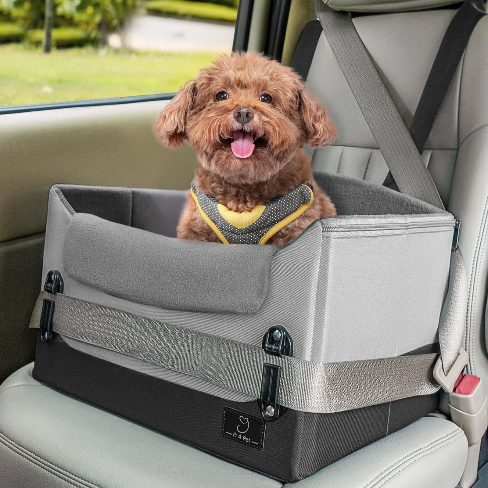 Functional A4Pet Upgraded Dog Car Seat for Small Dogs Under 25lbs – Safety Booster with Patent Buckles Adjustable Leash Original