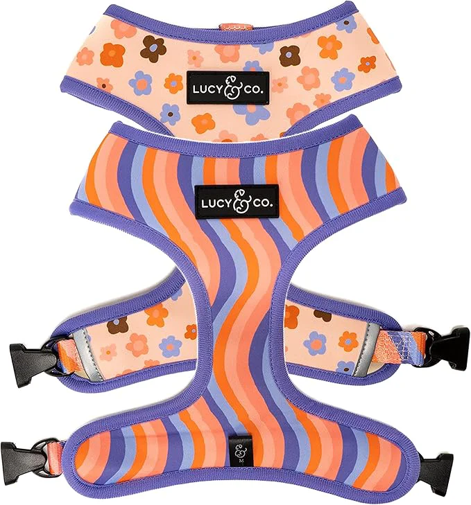 Comfortable Lucy Co. Purple with Coral Floral Wave Cute Reversible Dog Harness Walking Certified