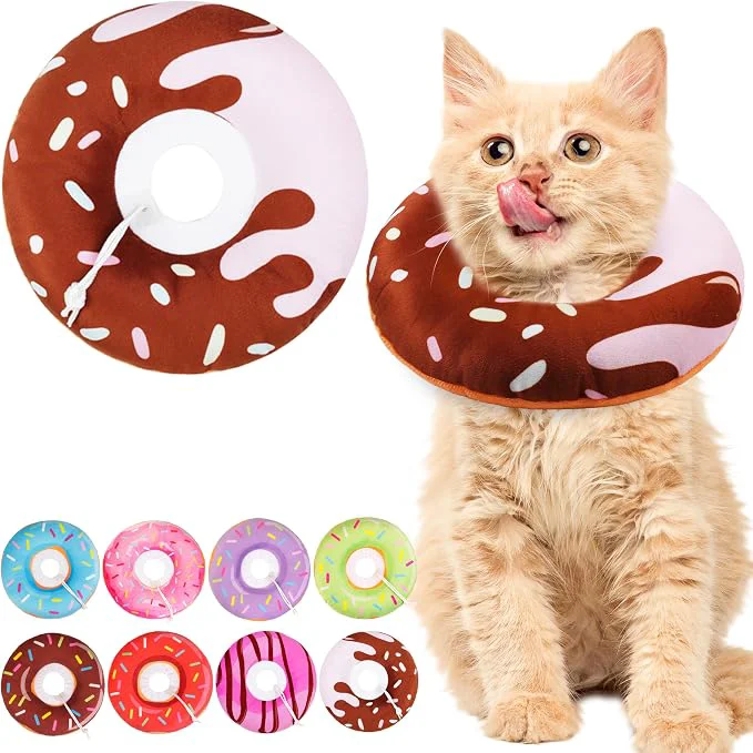 Sophisticated Cat Cone Collar Soft Cute Cat Donut Collar After Surgery Adjustable Kitten Casual