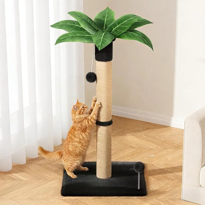 Modern XiaZ Cat Scratching Post 34” Tall Heavy Duty Cat Tree Tower for Indoor Kitty with Extra Wide 15.8 Stable Base and 2 Toy Balls Natural Sisal Plush Fabric for Small Medium Cats Dark Gray 2.8in About ThisOverview Original Design