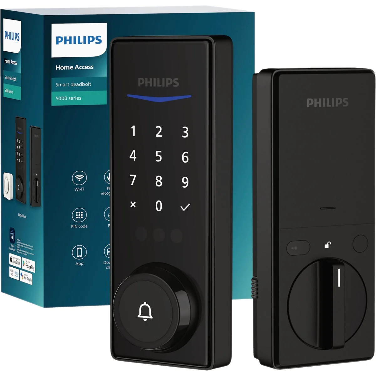 Healthy Philips Palm Reader Electronic Deadbolt with Door Chime Matte Black Clean
