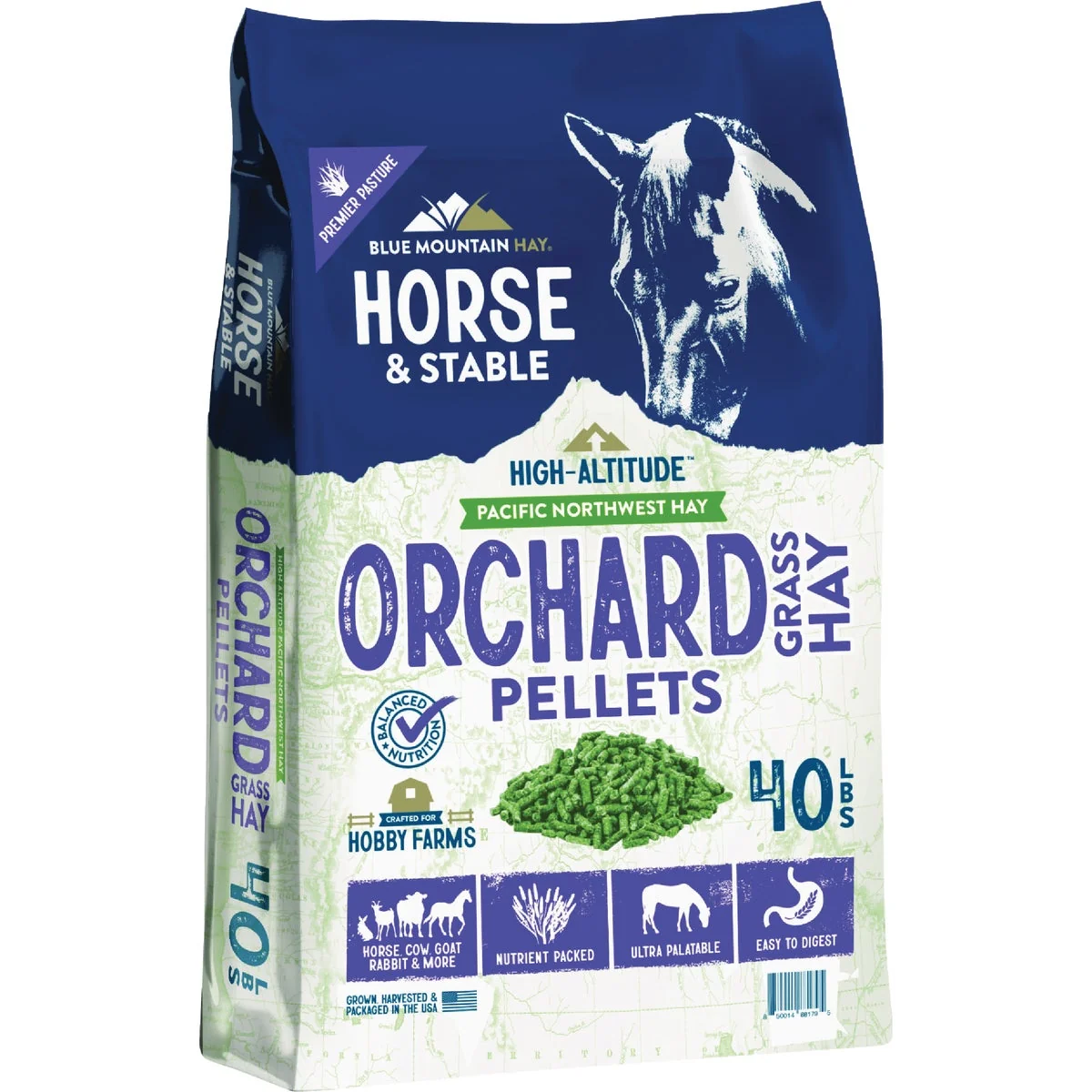 Reliable Blue Mountain Hay High Altitude 40 Lb. Orchard Grass Hay Pellets Convenient