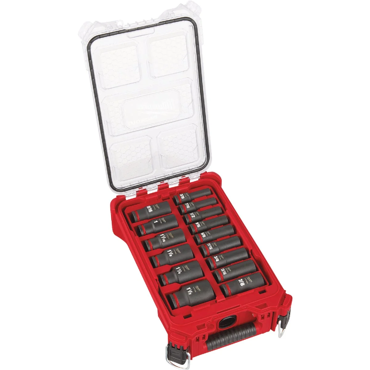 Official Milwaukee SHOCKWAVE Standard 1 2 In. Drive 6-Point Deep Impact Driver Set with PACKOUT Organizer 15-Piece Breathable