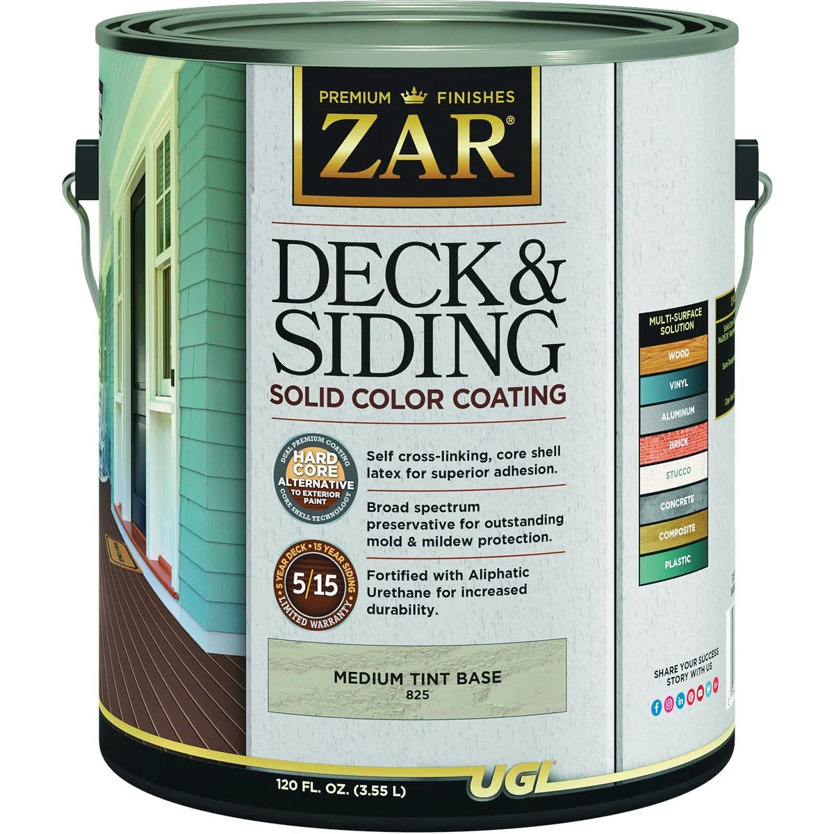Elegant ZAR Solid Deck Siding Coating Medium Tint Base 1 Gal. Excellent