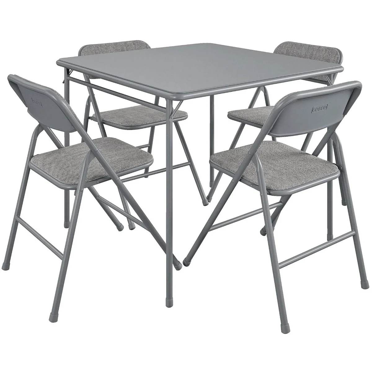 Consistent COSCO Gray Folding Vinyl Table and Fabric Chair Set 5-Piece Optimized