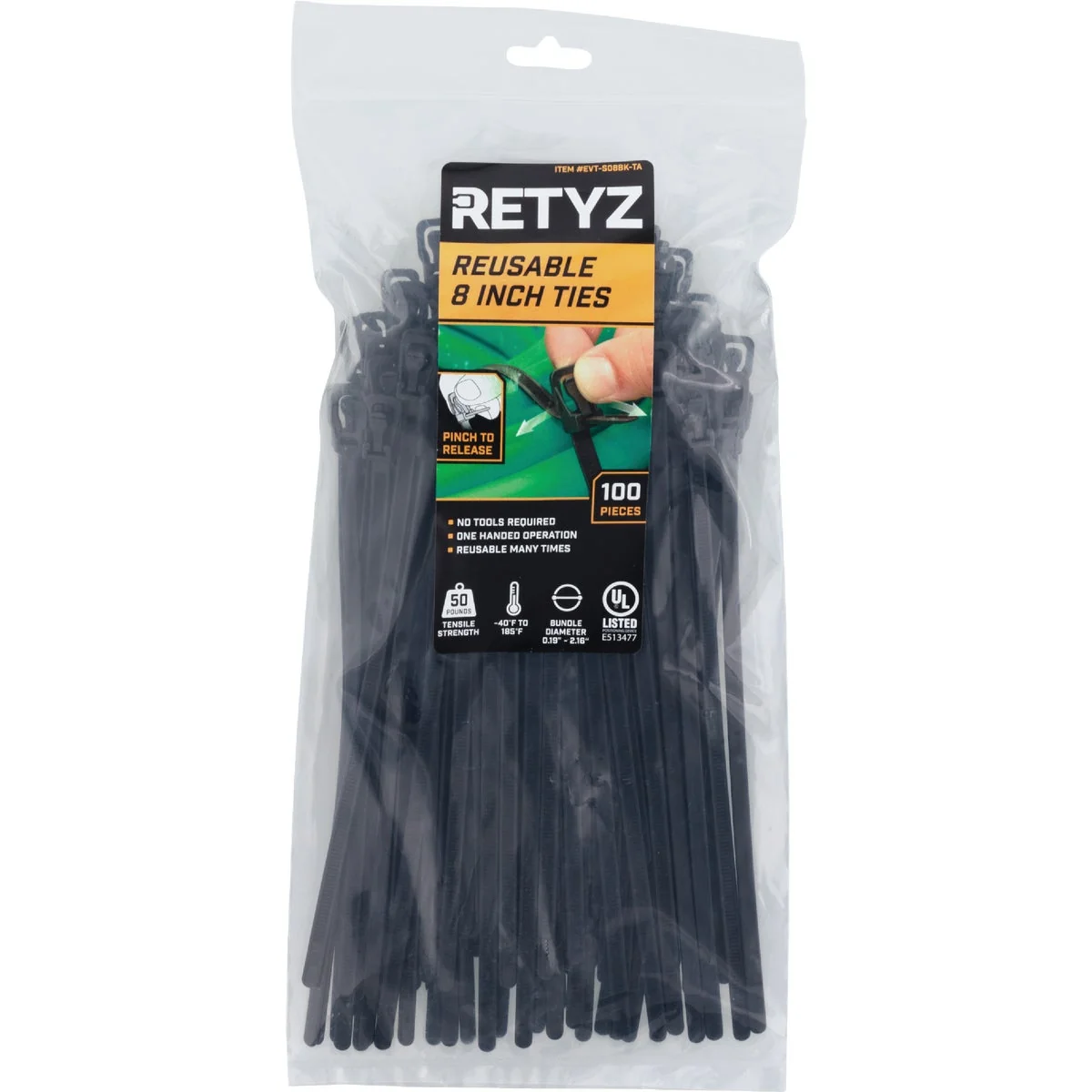 Exceptional RETYZ EveryTie 8 In. Black Releasable Tie 100-Pack Long-Lasting