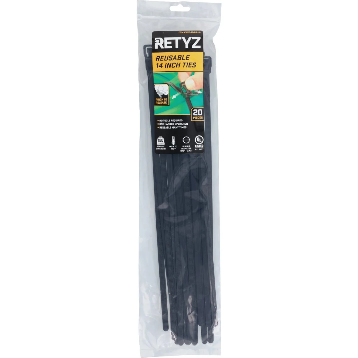 Easy-to-Use RETYZ WorkTie 14 In. Black Releasable Tie 20-Pack Excellent
