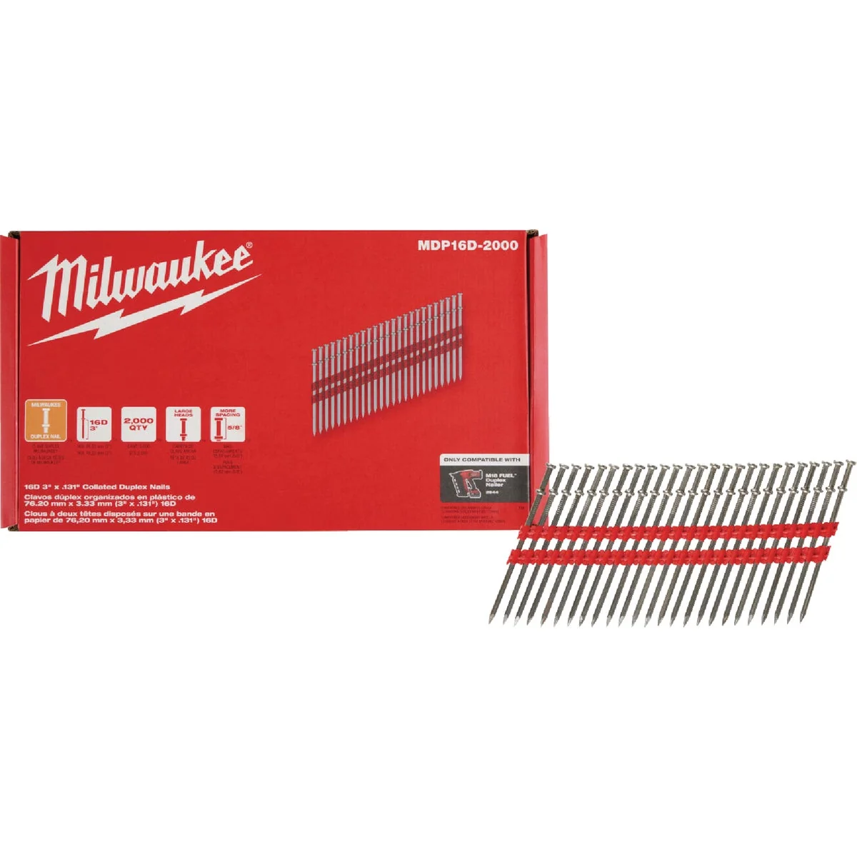Effective Milwaukee 3 In. x 0.131 In. Collated Duplex Framing Nails 2000 Ct. Premium