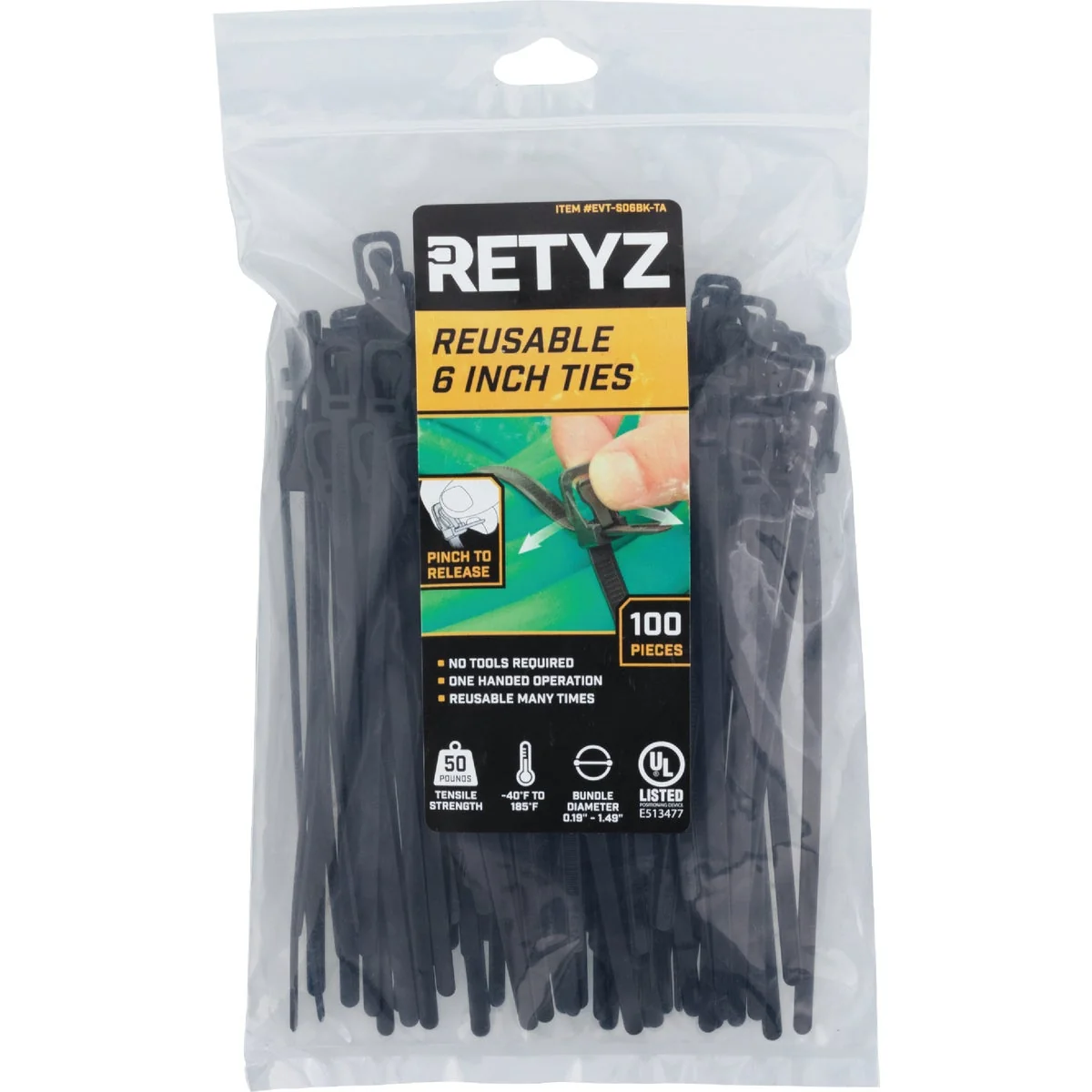 Exclusive RETYZ EveryTie 6 In. Black Releasable Tie 100-Pack Prestigious
