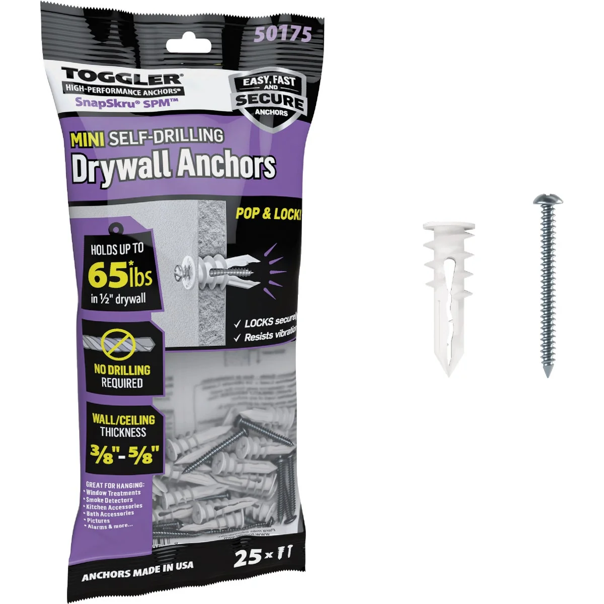 Premium Toggler SnapSkru 6 x 1-1 4 In. 65 Lb. Nylon Self-Drilling Mini Drywall Anchor 25 Ct. Carefully Designed
