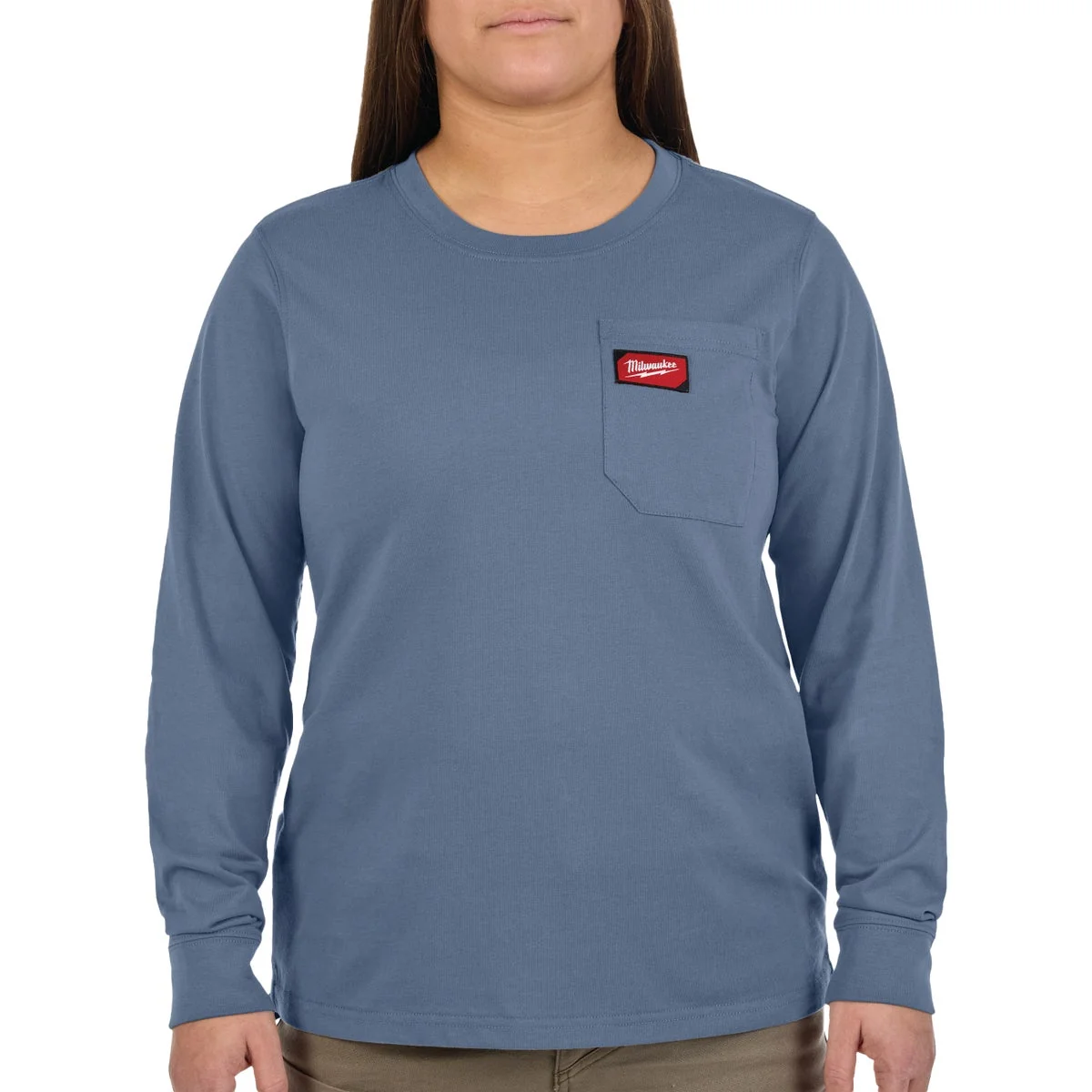 Practical Milwaukee GRIDIRON Women’s Small Blue Long Sleeve Pocket T-Shirt Exceptional