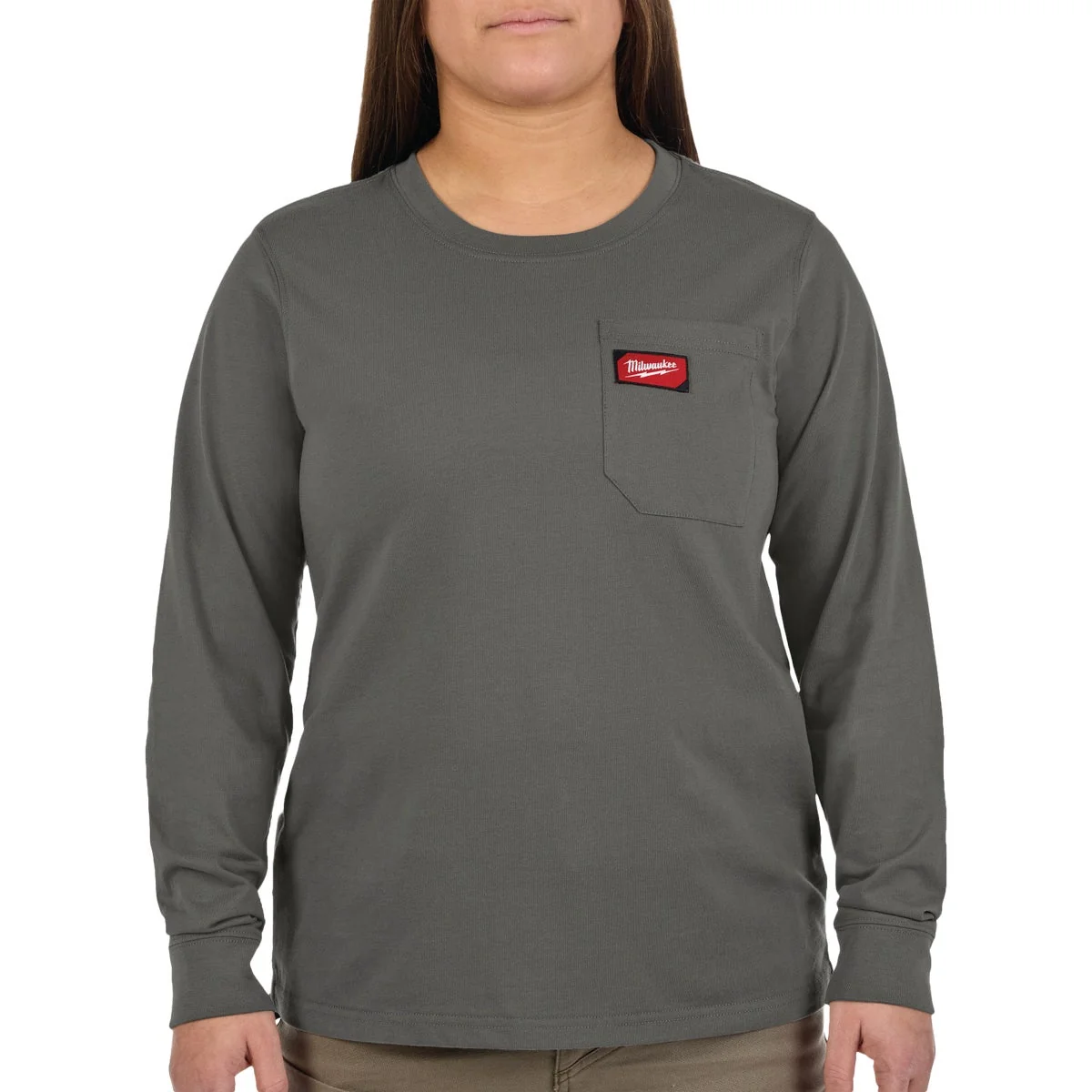 High-Grade Milwaukee GRIDIRON Women’s XL Gray Long Sleeve Pocket T-Shirt Stylish
