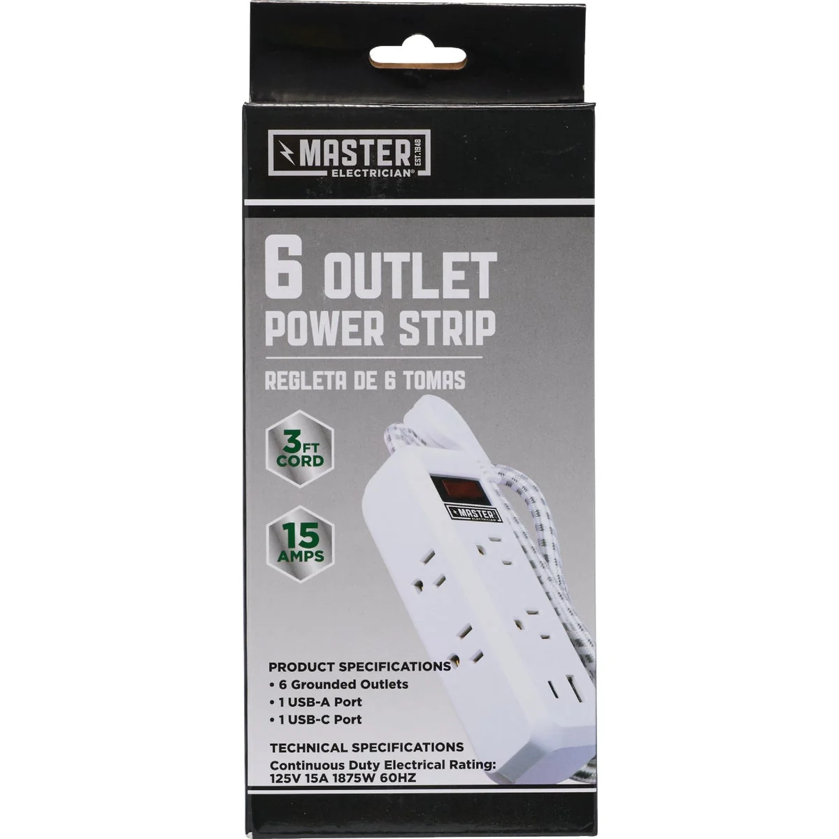 Outstanding Master Electrician 6-Outlet 4 USB 1350J White Surge Strip with 3 Ft. Cord World-Class