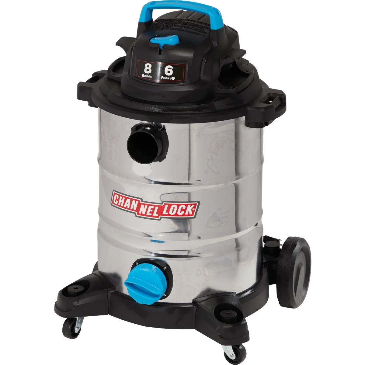 Recyclable Channellock 8 Gal. 6.0-Peak HP Stainless Steel Wet Dry Vacuum Secure