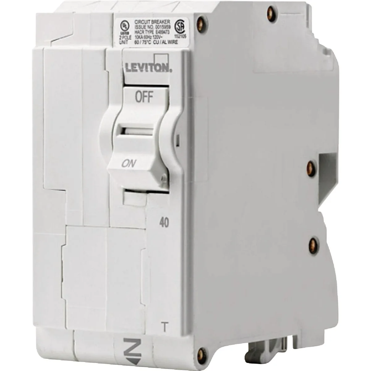 Green Leviton 40A Double-Pole Plug-On Standard Branch Thermal Magnetic Trip Circuit Breaker Comfortable