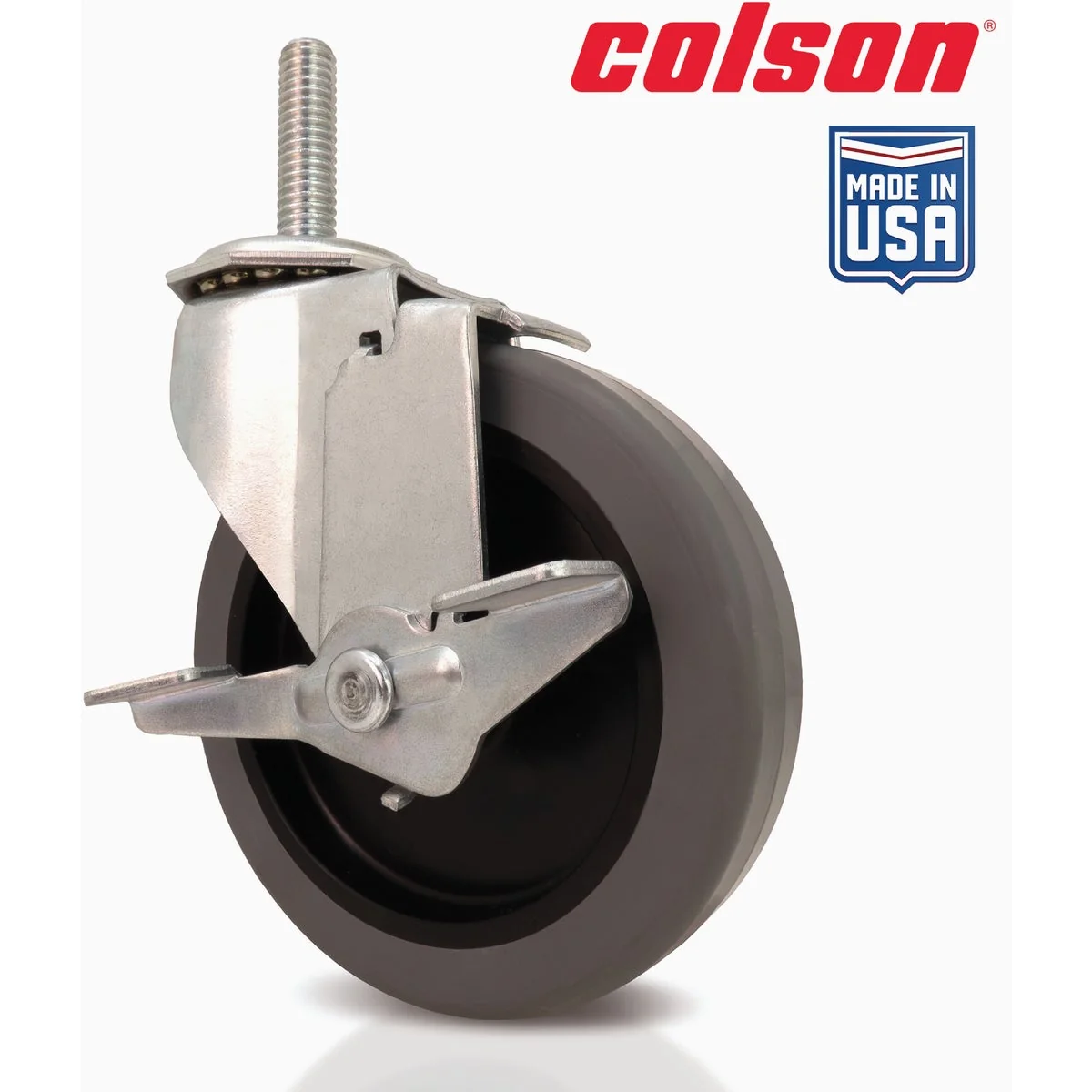 Selected Colson 4 In. Gray TPR Swivel Threaded Stem Caster with Locking Brake Traditional