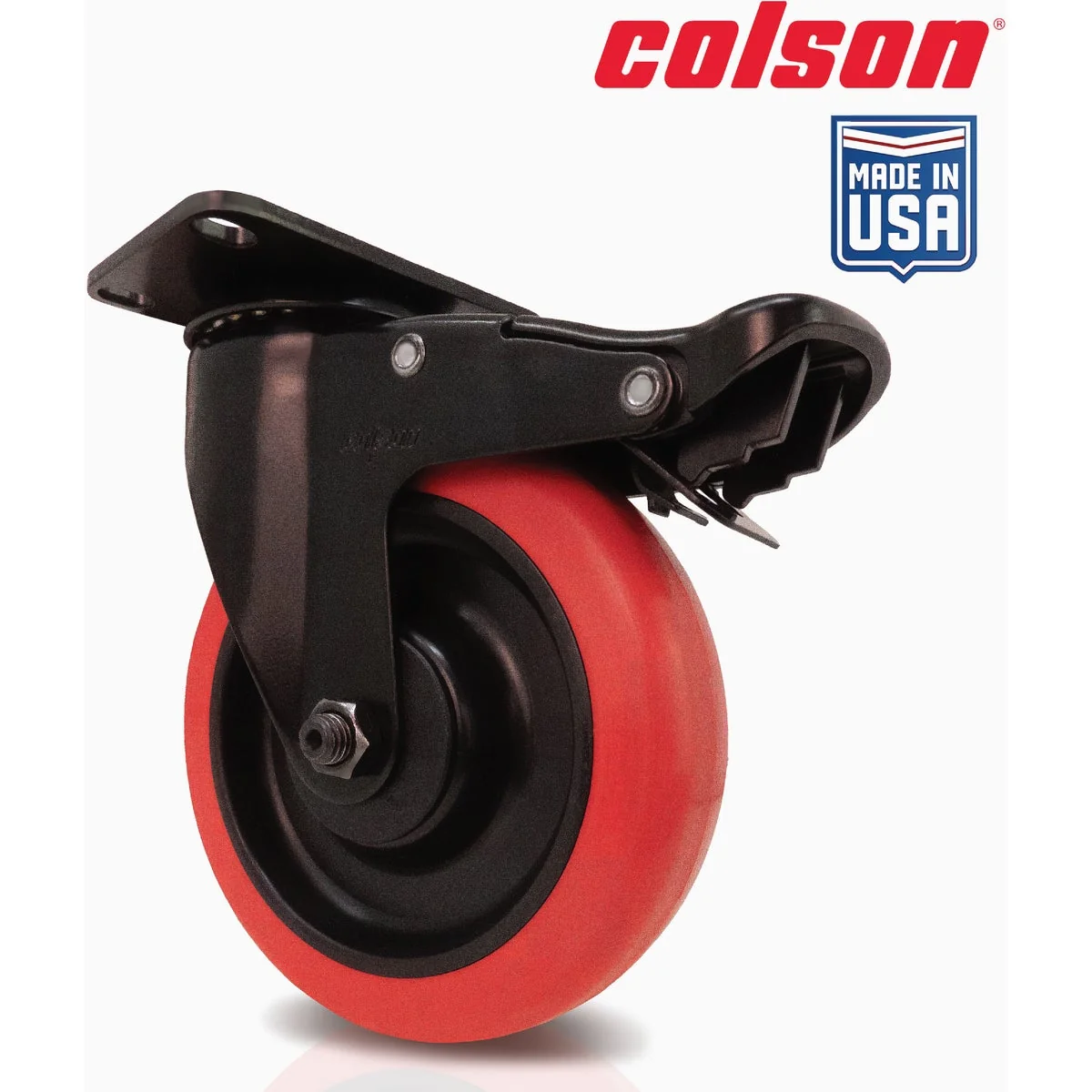 Efficient Colson 5 In. Red Polyurethane Black Swivel Plate Caster with Locking Brake Traditional