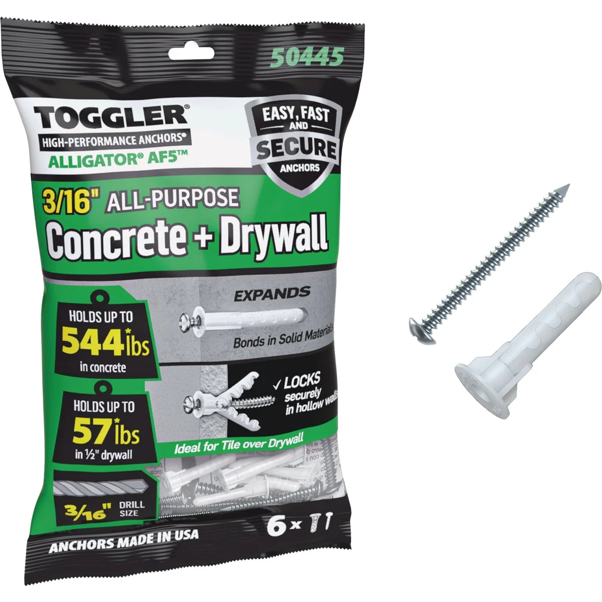 Casual Toggler Alligator 8 x 1-1 4 In. Concrete Drywall Anchors 6-Count Verified