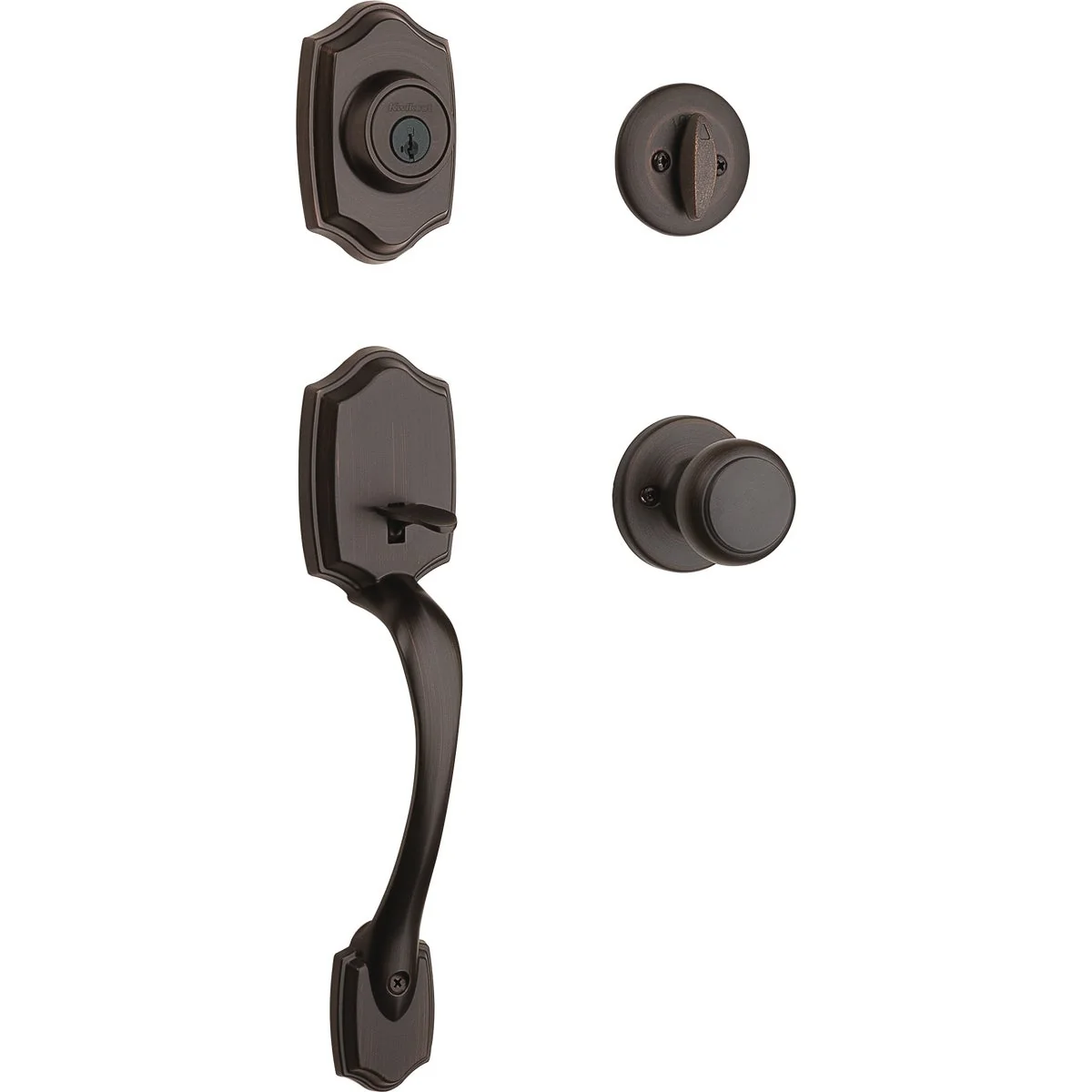 Expertly Made Kwikset SmartKey Venetian Bronze Belleview Entry Door Handleset with Cove Knob Fine Crafted