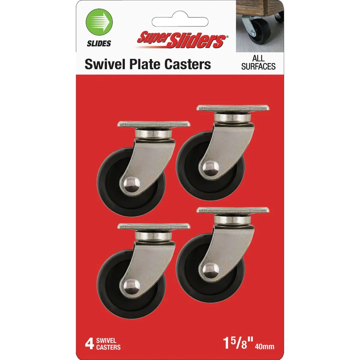 Green Super Sliders 1-5 8 In. Black Swivel Plate Caster 4-Pack Effective