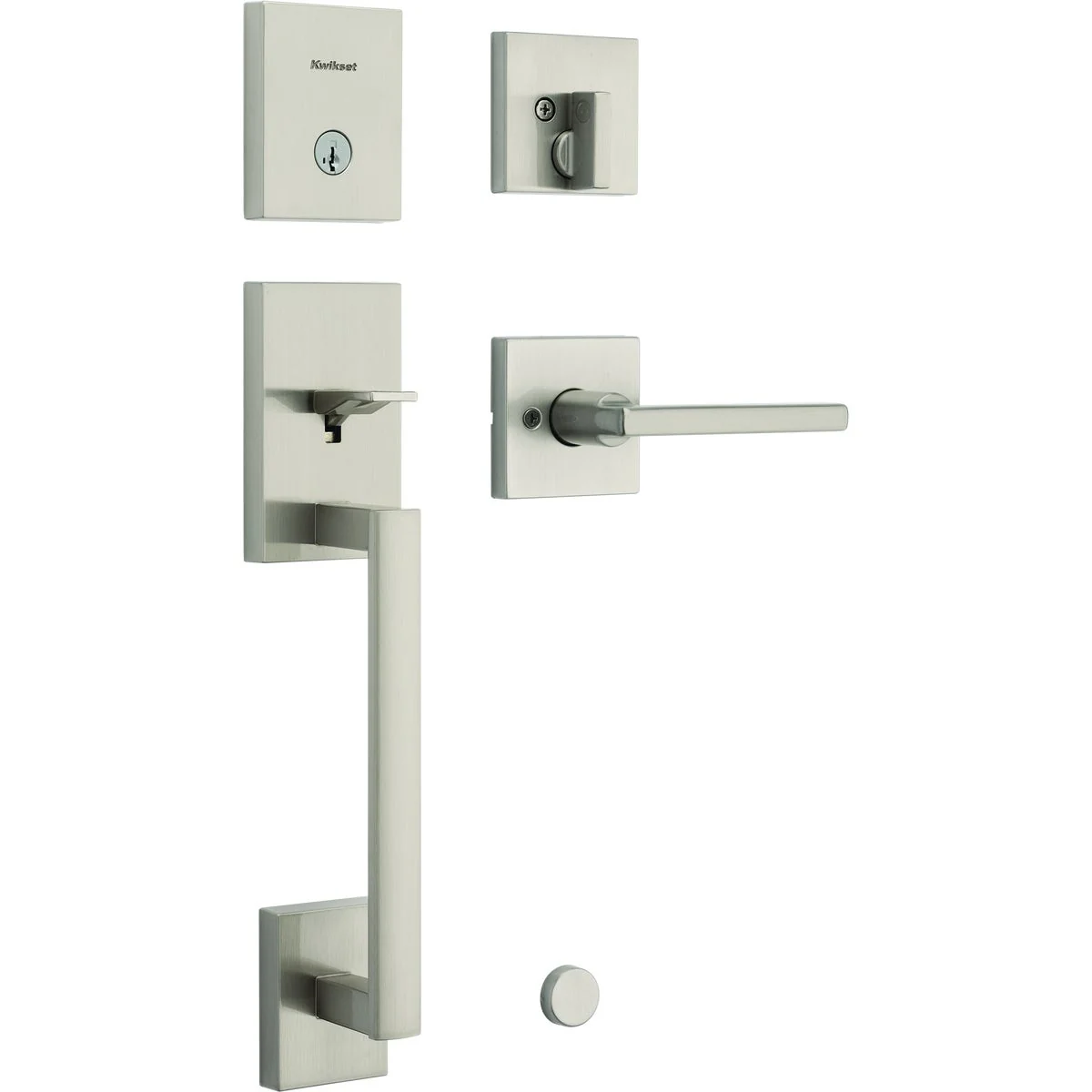 Safe Kwikset SmartKey Satin Nickel San Clemente Entry Door Handleset with Halifax Lever User-Friendly