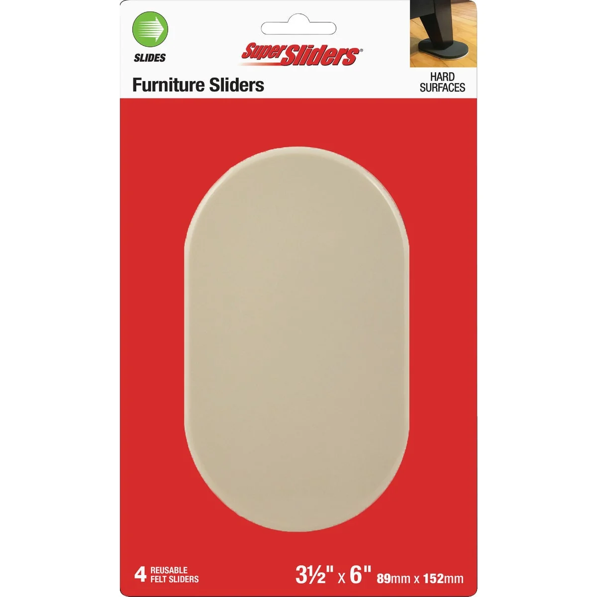 Minimalist Super Sliders 3-1 2 In. x 6 In. Beige Oval Hard Furniture Sliders 4-Pack Refined