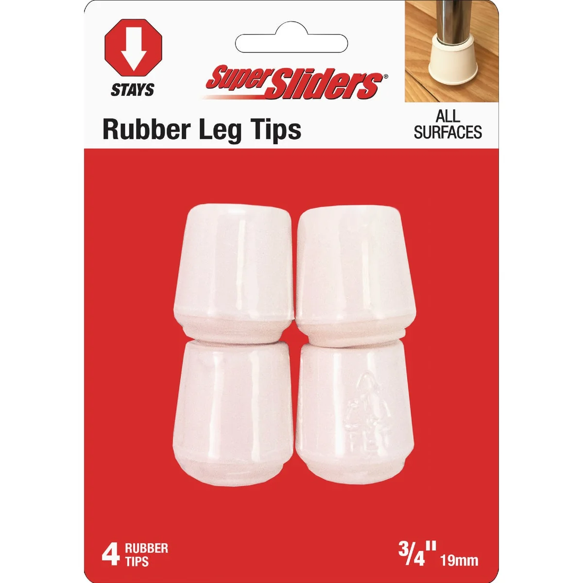 Eco-Friendly Super Sliders 3 4 In. White Rubber Furniture Leg Tip 4-Pack High-Grade