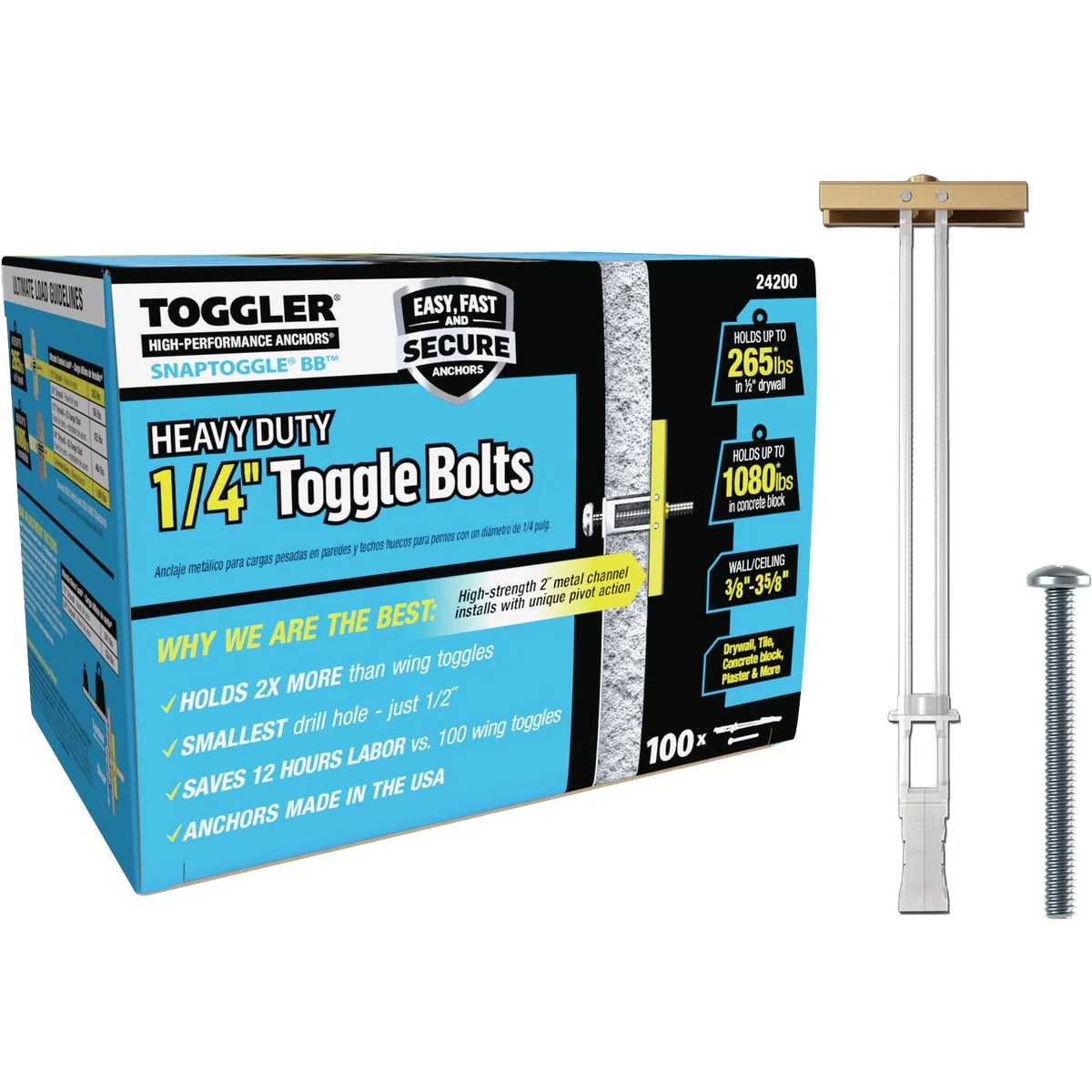 Crafted Toggler Snaptoggle 1 4-20 x 2 In. Toggle Bolt 100-Count Natural