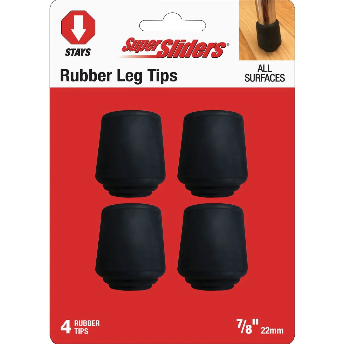 Crafted Super Sliders 7 8 In. Black Rubber Furniture Leg Tip 4-Pack Functional