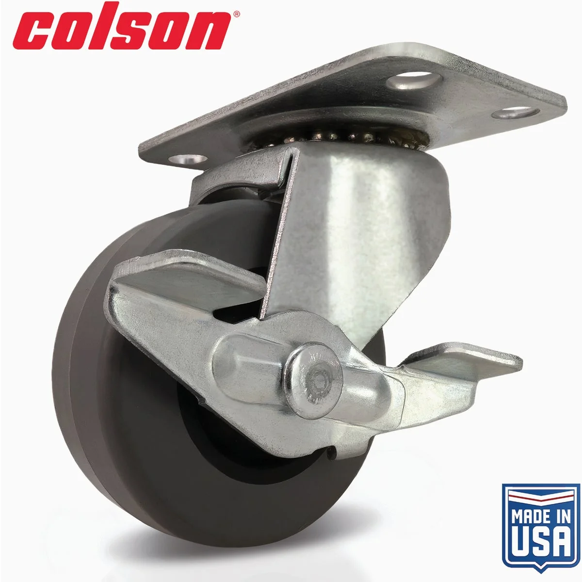 Detailed Colson 2 In. Gray TPR Swivel Plate Caster with Locking Brake Certified
