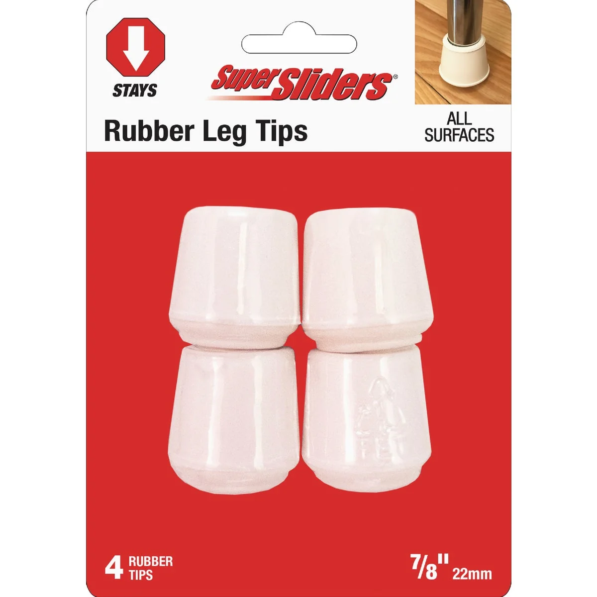 Specialty Super Sliders 7 8 In. White Rubber Furniture Leg Tip 4-Pack Professional