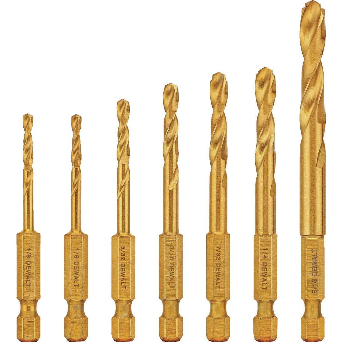 Next-Generation DEWALT Impact Ready 7-Piece Titanium Hex Shank Drill Drill Bit Set 1 8 In. thru 5 16 In. Specialty