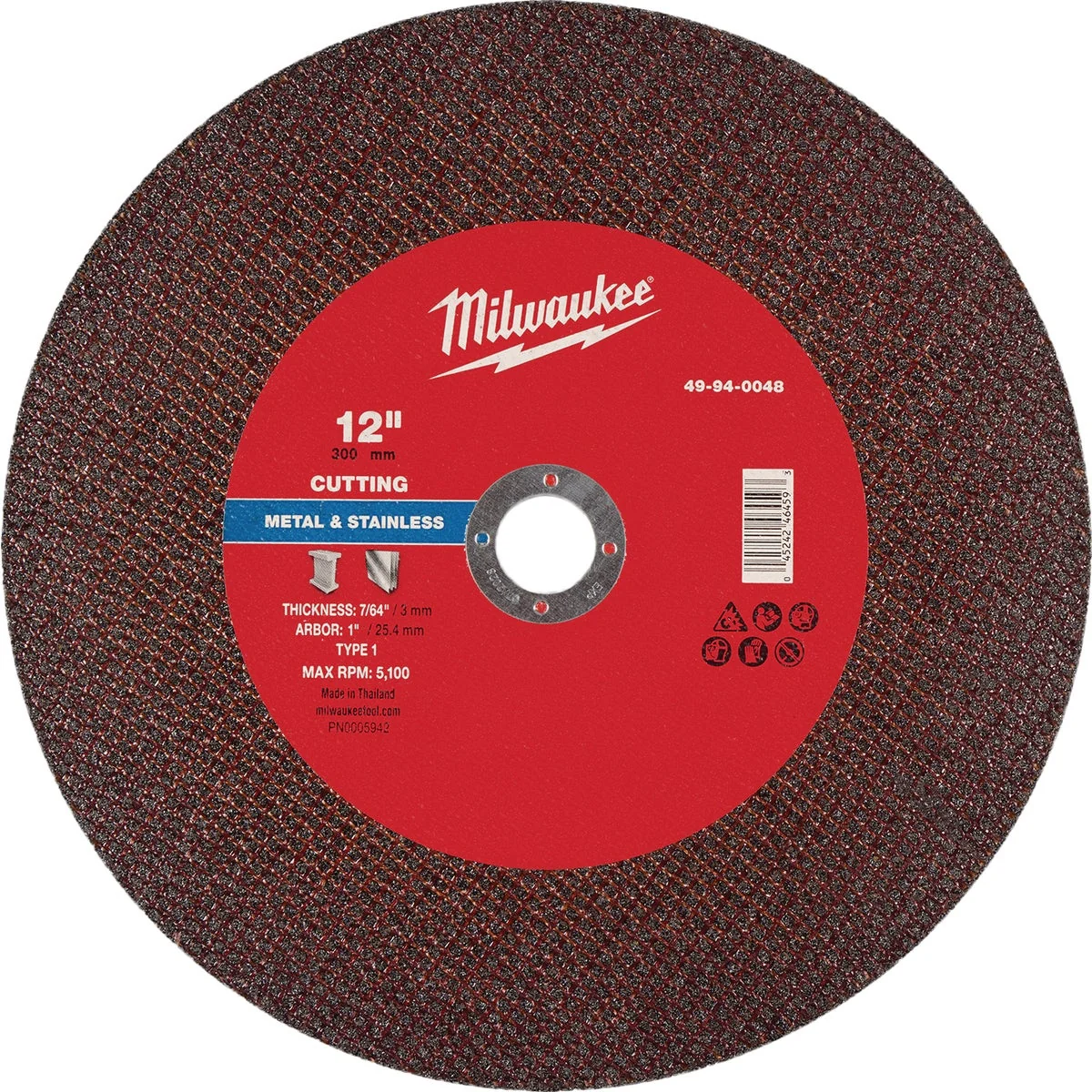 Expertly Made Milwaukee Type 1 12 In. x 7 64 In. x 1 In. Metal Cut-Off Wheel Original