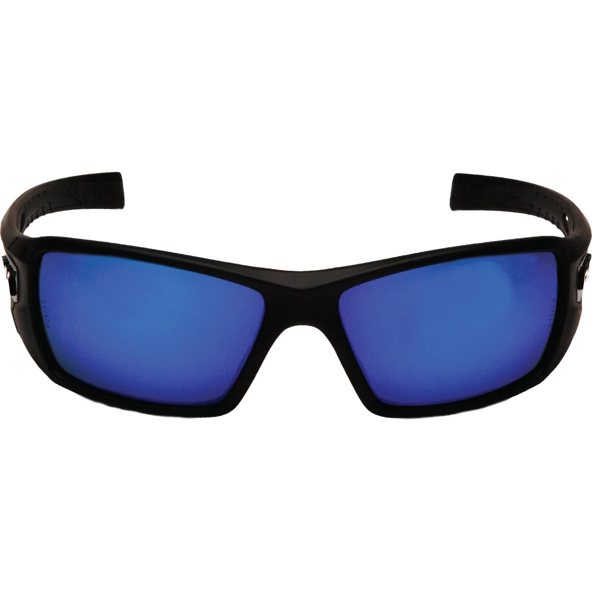 Minimalist Pyramex Velar Black Frame Safety Glasses with Ice Blue Mirror Lenses Clean