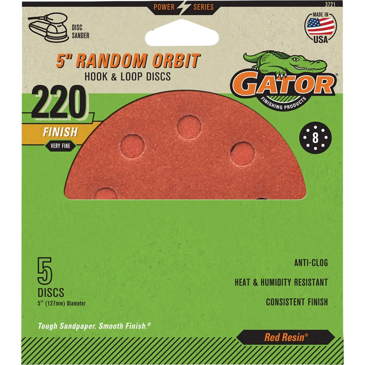 High-Performance Gator 5 In. 8-Hole 120-Grit Hook Loop Sanding Disc 5-Pack Advanced