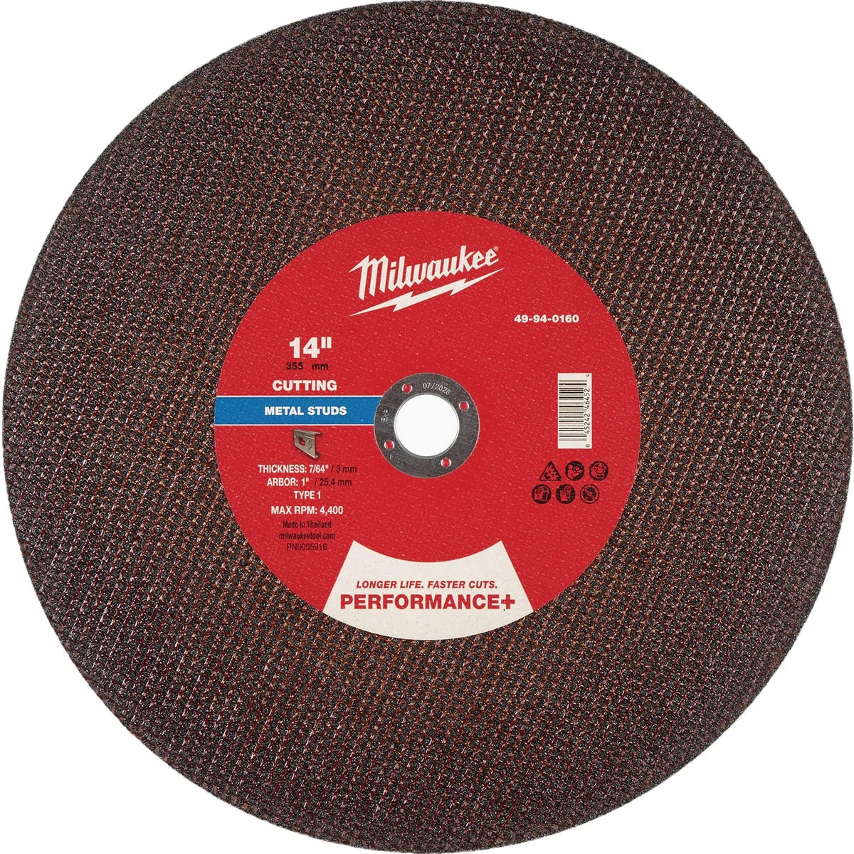 Casual Milwaukee Type 1 14 In. x 7 64 In. x 1 In. Performance-Plus Stud Cutter Metal Cut-Off Wheel Authentic