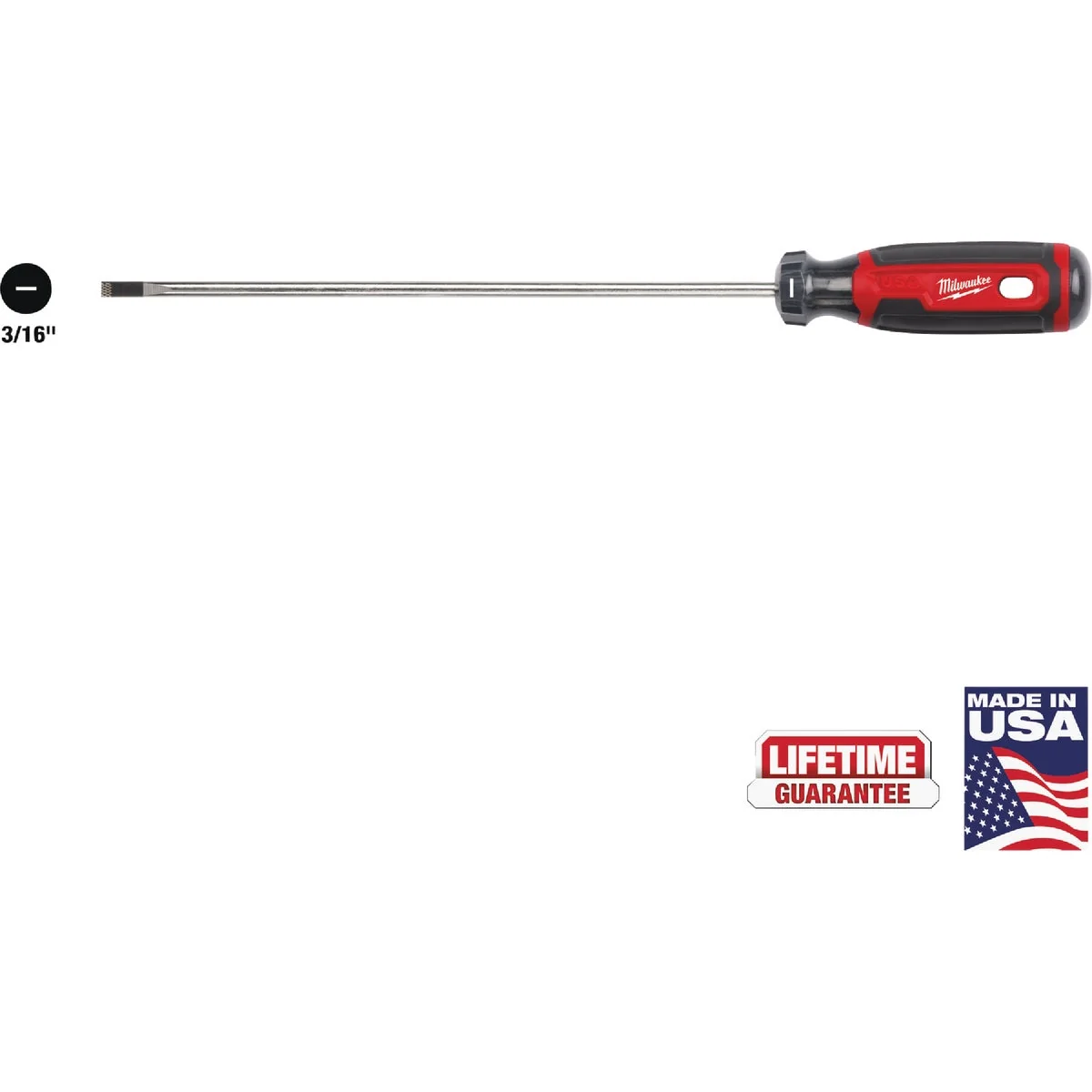 High-End Milwaukee 3 16 In. x 8 In. Cushion Grip Cabinet Tip Slotted Screwdriver USA Environmentally Friendly