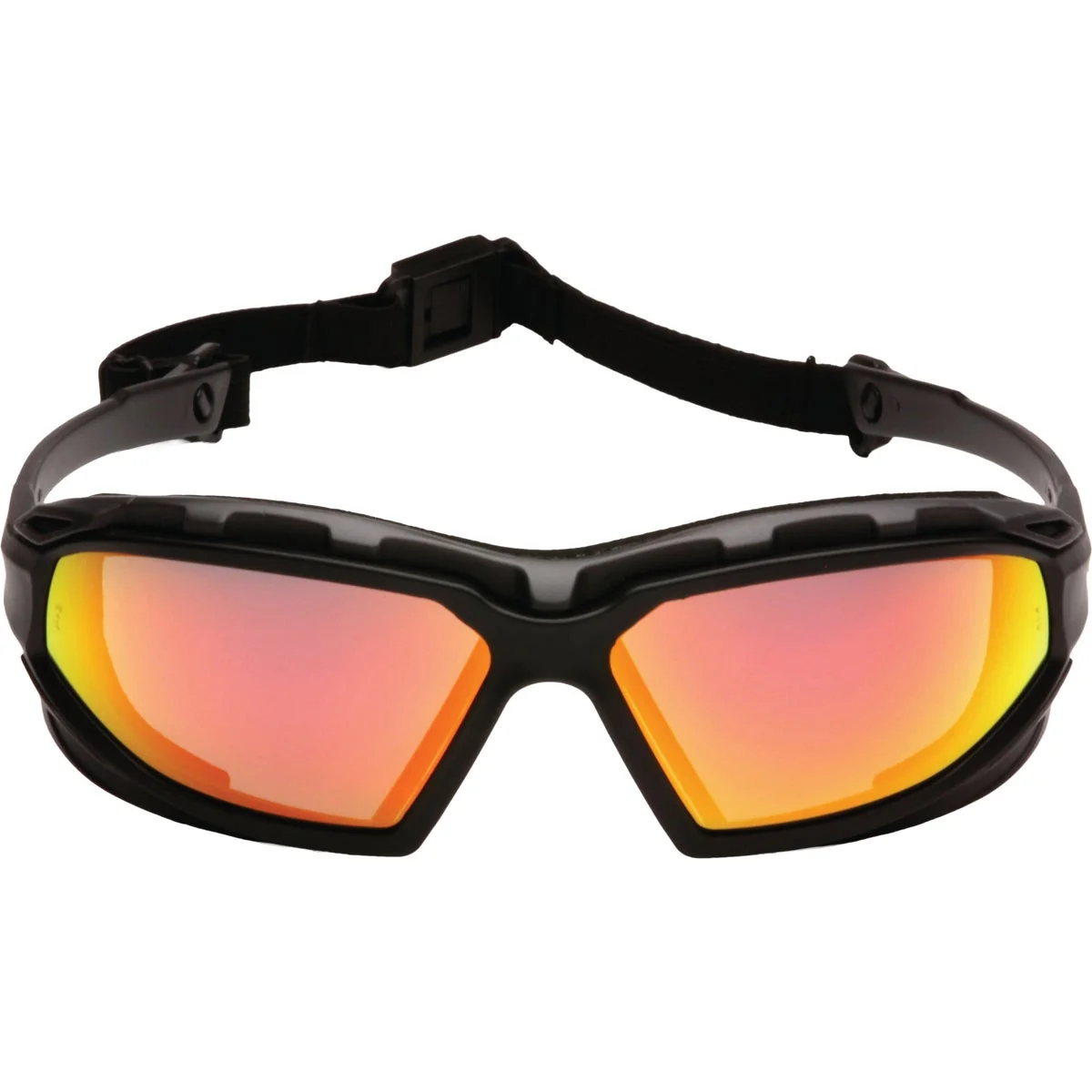 Fine Crafted Pyramex Highlander Plus Black Gray Frame Safety Glasses with Sky Red Mirror Anti-Fog Lenses Superior
