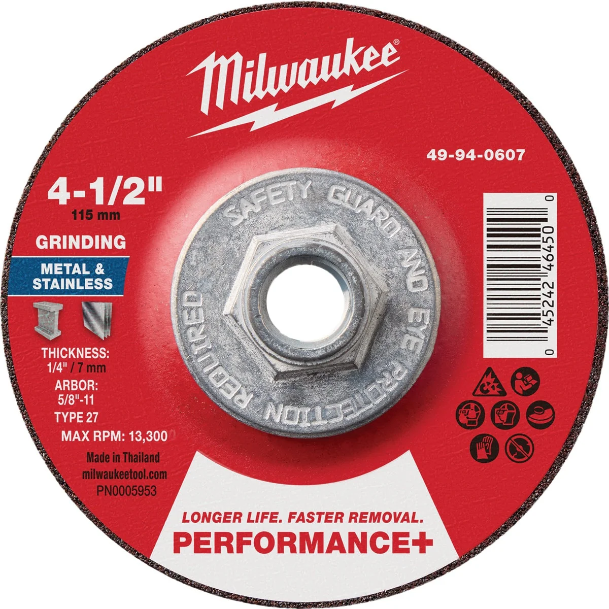 Verified Milwaukee Type 27 4-1 2 In. x 1 4 In. x 5 8 In.-11 Performance-Plus Metal Grinding Cut-Off Wheel High-End