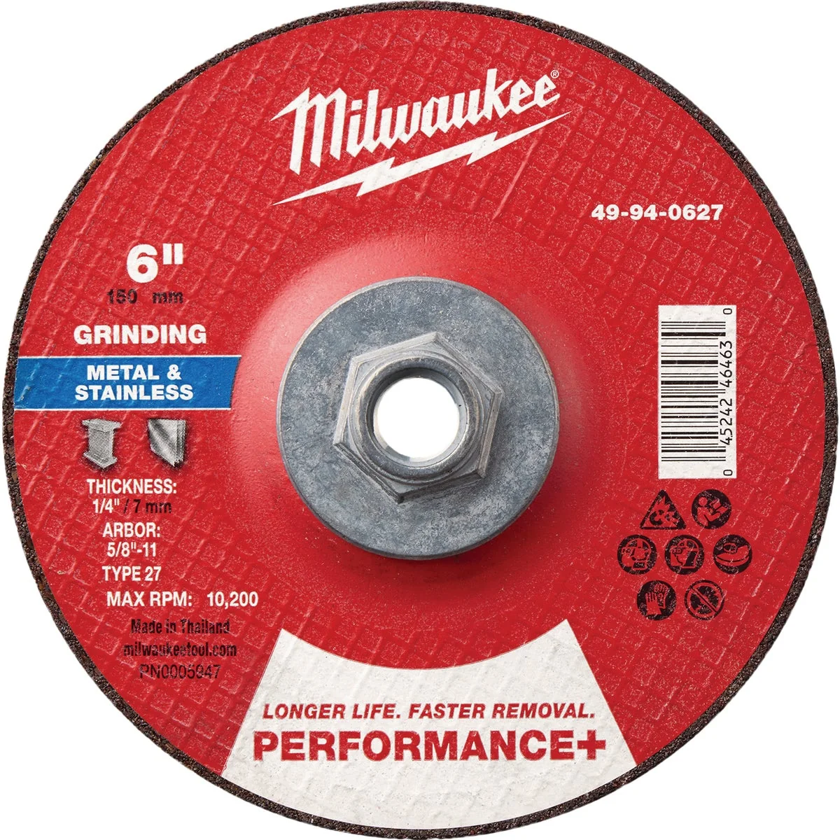 Breathable Milwaukee Type 27 6 In. x 1 4 In. x 5 8 In.-11 Performance-Plus Metal Grinding Cut-Off Wheel Elegant