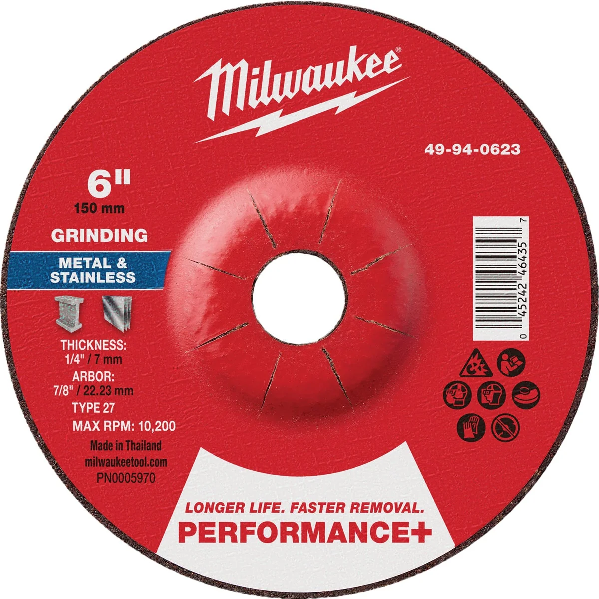 Official Milwaukee Type 27 6 In. x 1 4 In. x 7 8 In. Performance-Plus Metal Grinding Cut-Off Wheel Classic