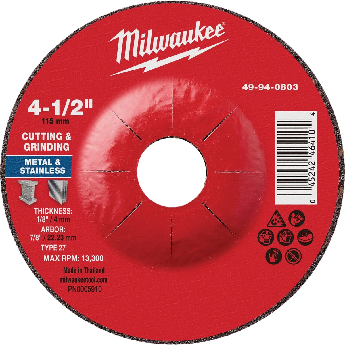 Exceptional Milwaukee Type 27 4-1 2 In. x 1 8 In. x 7 8 In. Dual Metal Cut Grind Wheel Outstanding