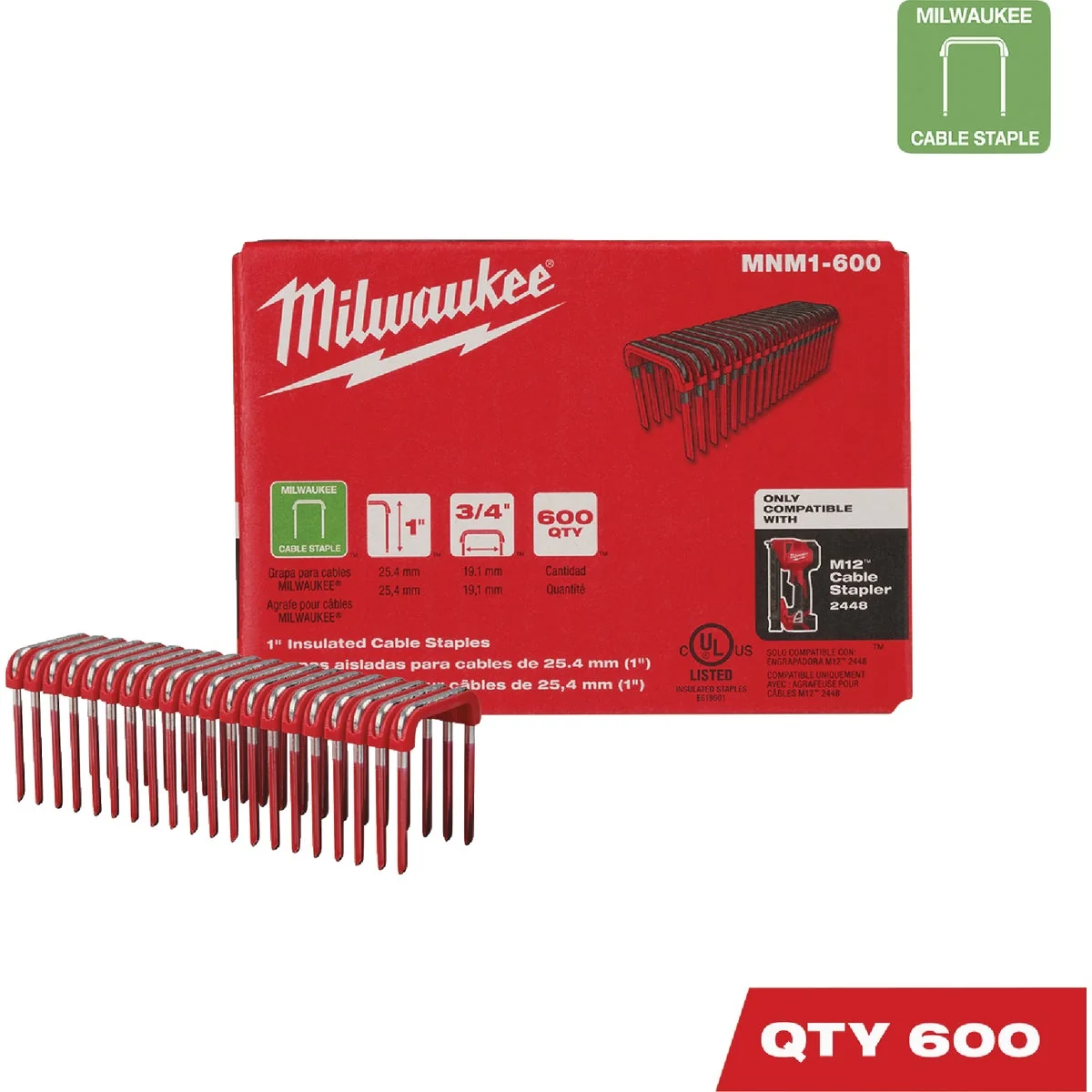 Functional Milwaukee 1 In. x 3 4 In. Insulated Cable Staples 600-Count Professional