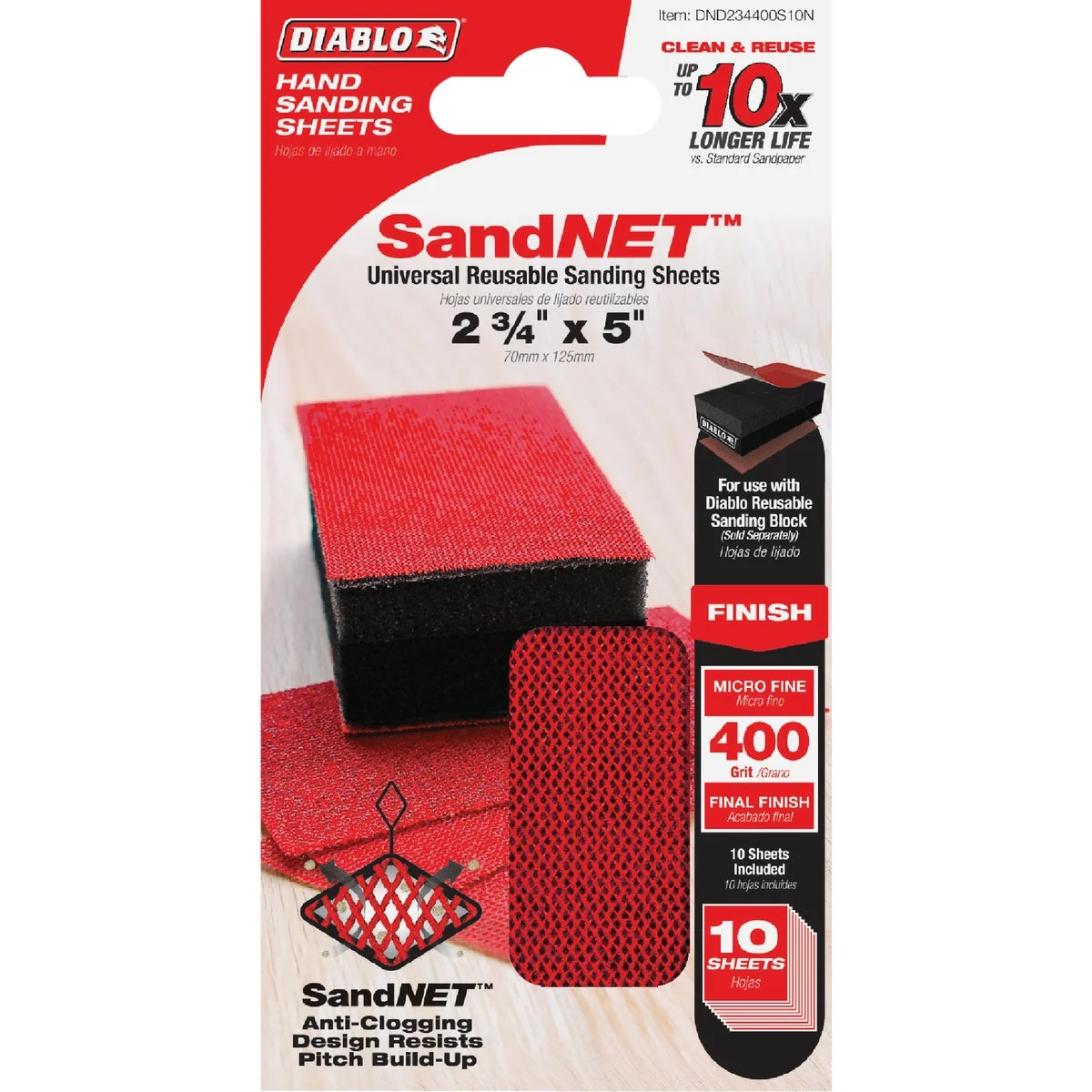 Minimalist Diablo SandNET 2-3 4 In. x 5 In. 400-Grit Reusable Hand Sander Refill Sheets 10-Pack Premium Material